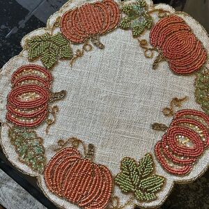 Rachel Zoe Beaded Pumpkin Placemat - Orange and Green